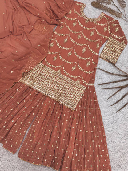 Beautiful Peach Sharara Suit With Sequence Work