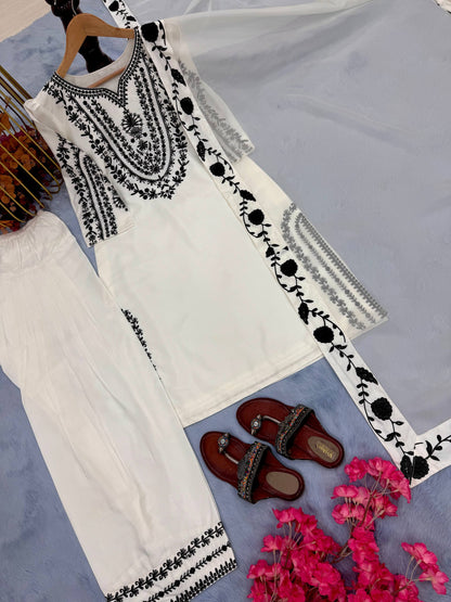 Beautiful White Suit With Black Embroidery Work