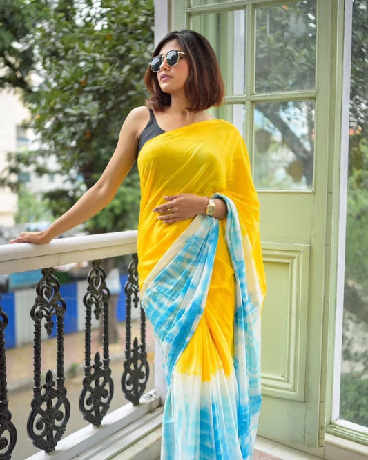 Lightweight Sibori Print Yellow Saree