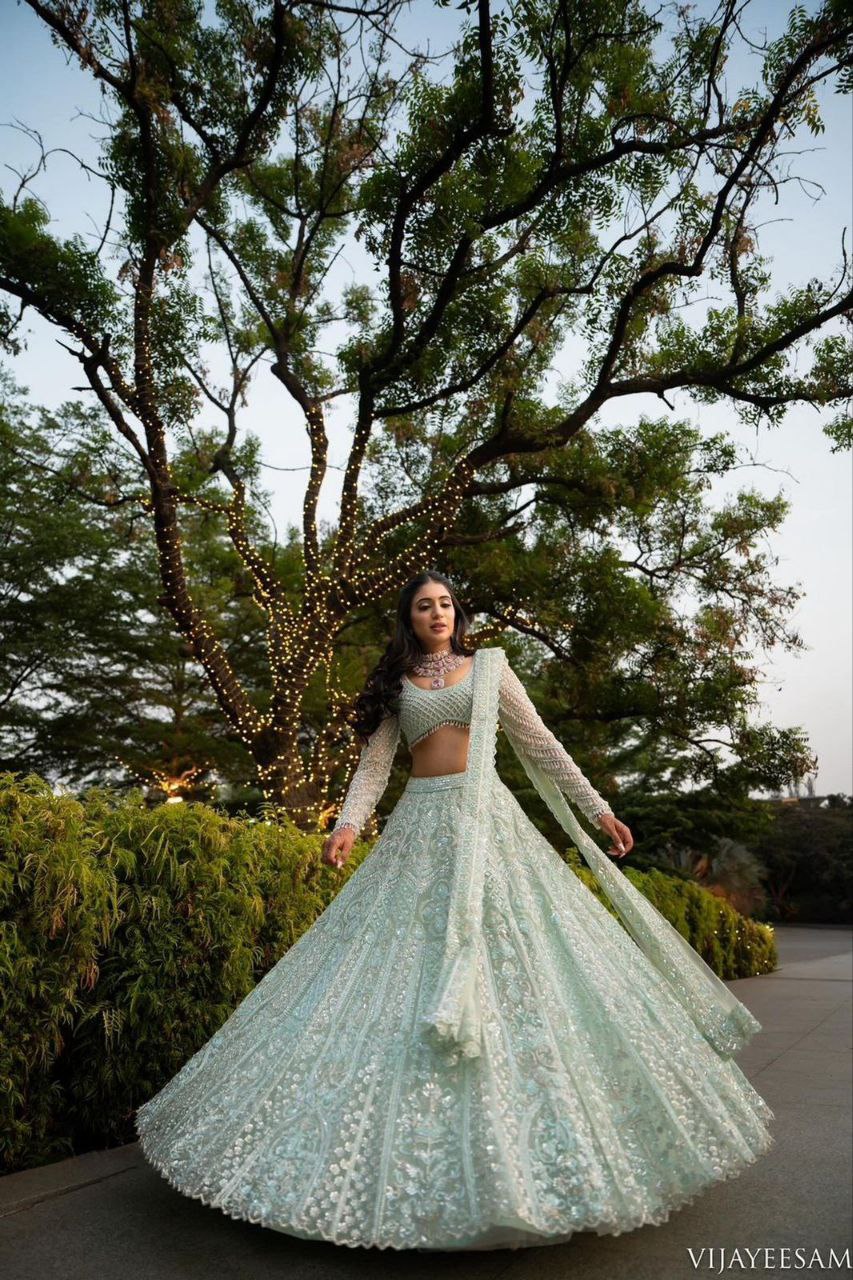 Elegent Butterfly Net With Embroidery Work Wedding Wear Lehenga