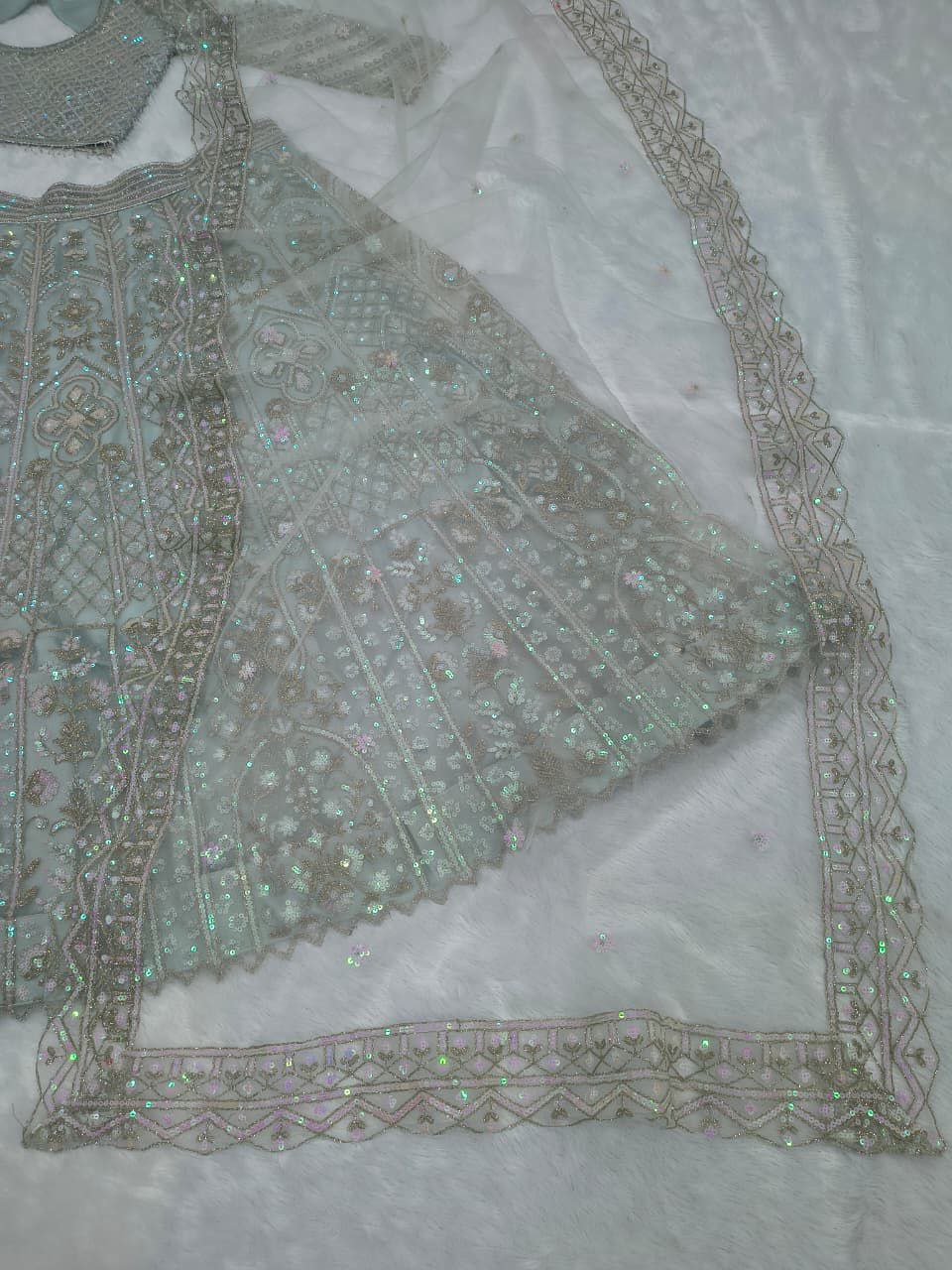 Elegent Butterfly Net With Embroidery Work Wedding Wear Lehenga