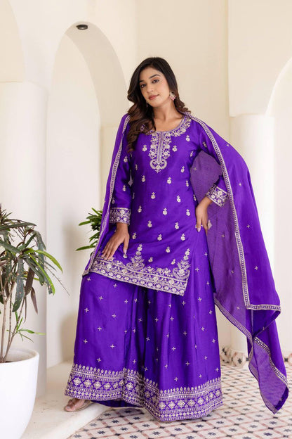 Beautiful Silk Embroidery Sequence Work Palazzo Suit