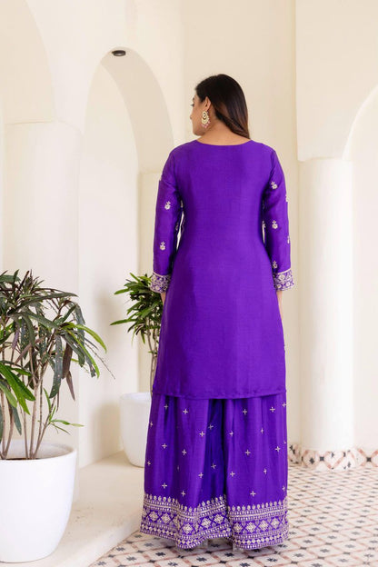 Beautiful Silk Embroidery Sequence Work Palazzo Suit