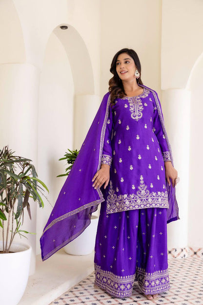 Beautiful Silk Embroidery Sequence Work Palazzo Suit