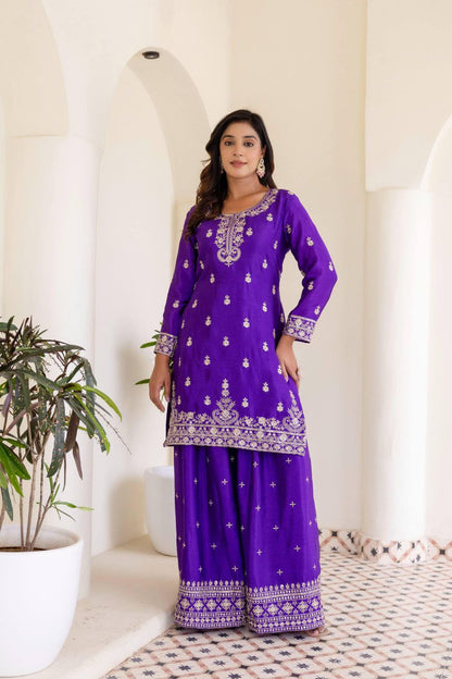 Beautiful Silk Embroidery Sequence Work Palazzo Suit