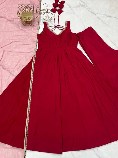 Delighful Maroon Fully Flair Anarkali Suit With Dupatta