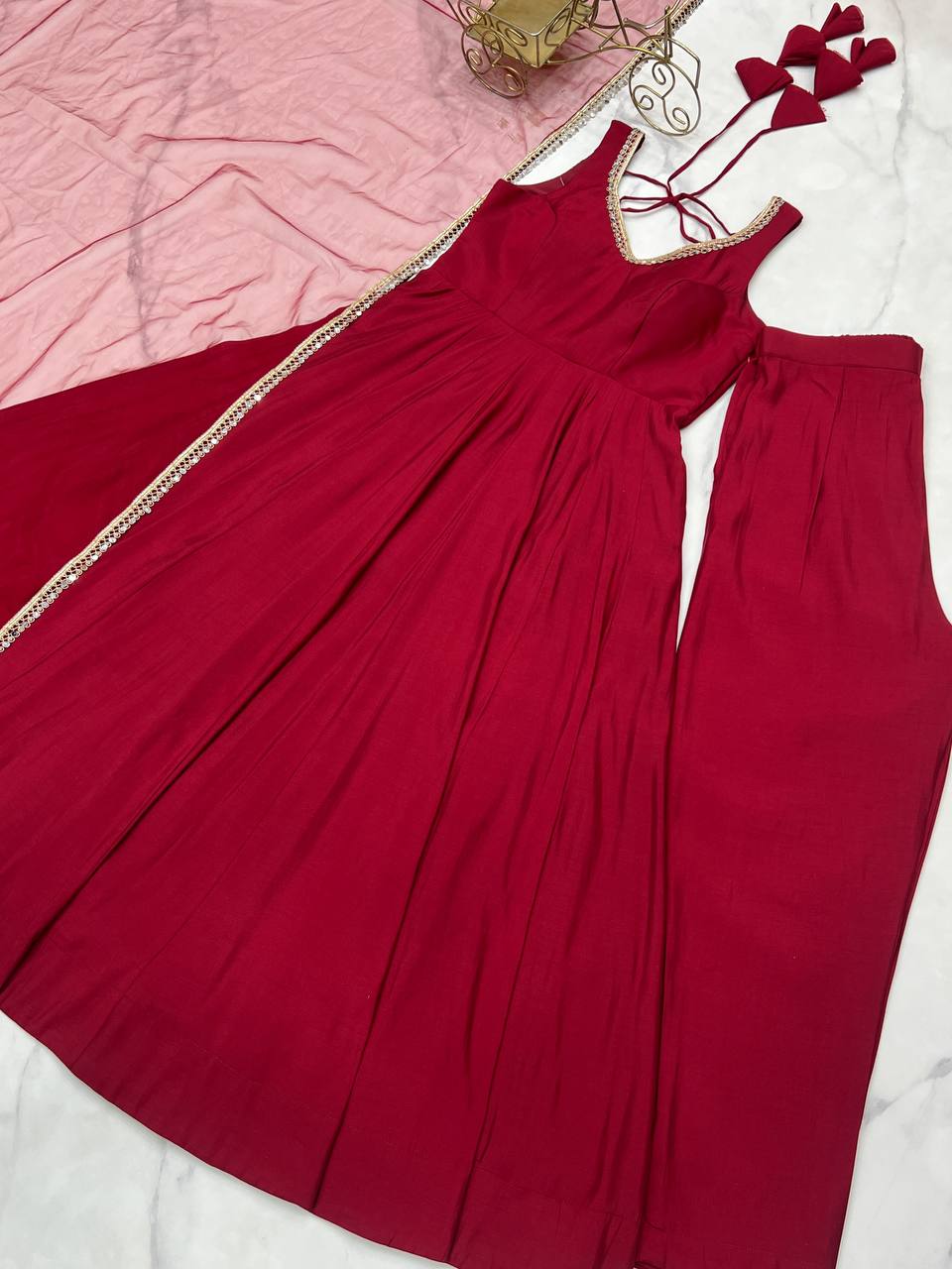 Delighful Maroon Fully Flair Anarkali Suit With Dupatta