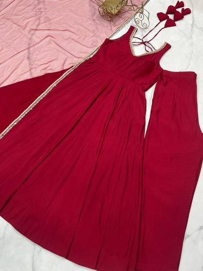 Delighful Maroon Fully Flair Anarkali Suit With Dupatta