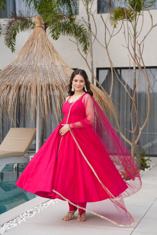 Beautiful Ready To Wear Rani Pink Anarkali Suit Set