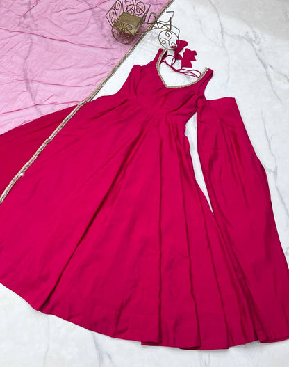 Beautiful Ready To Wear Rani Pink Anarkali Suit Set