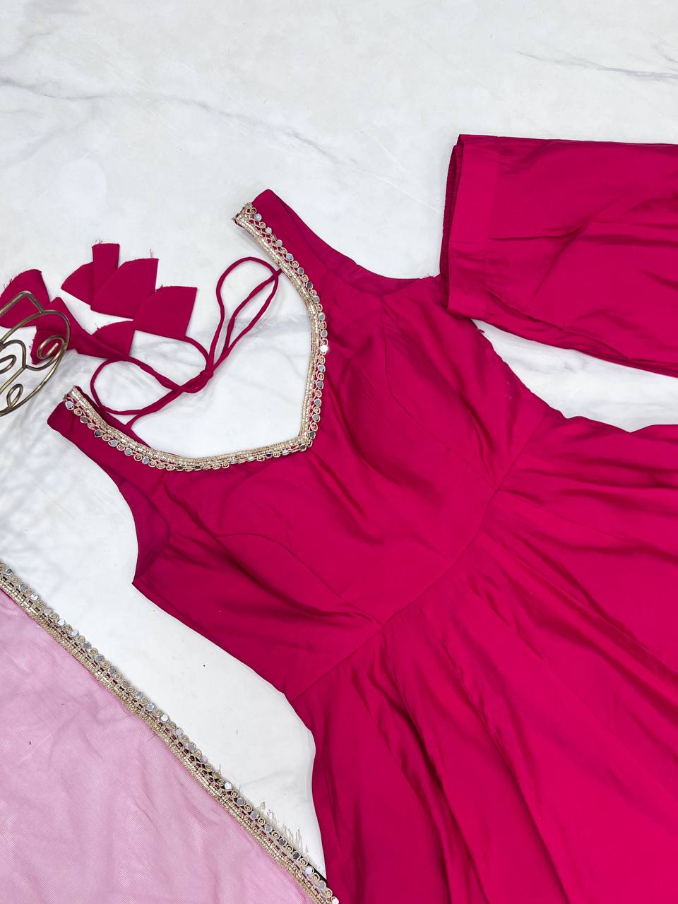 Beautiful Ready To Wear Rani Pink Anarkali Suit Set