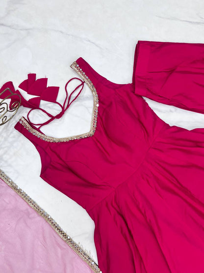 Beautiful Ready To Wear Rani Pink Anarkali Suit Set