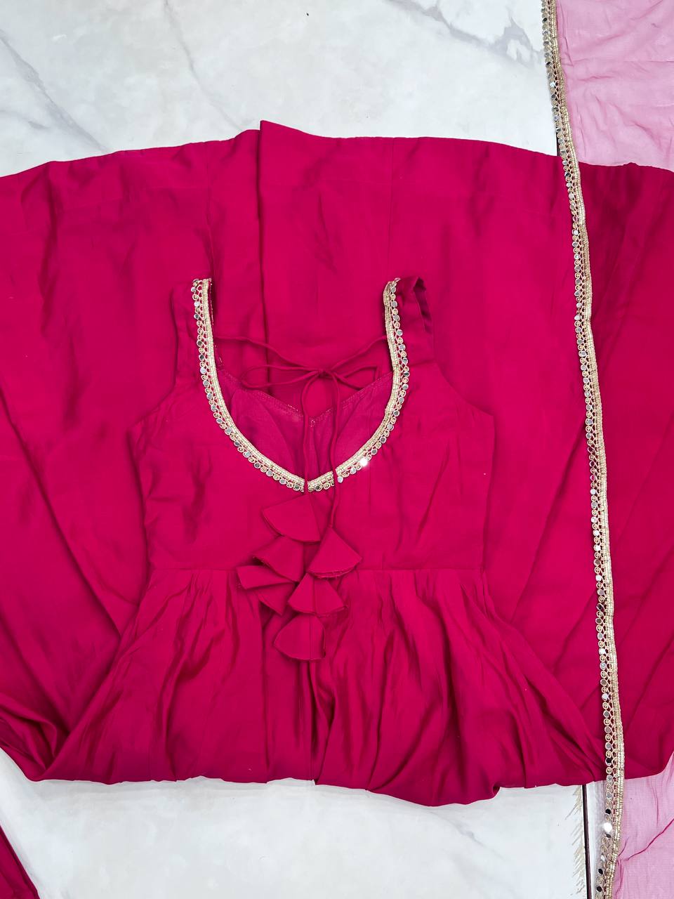 Beautiful Ready To Wear Rani Pink Anarkali Suit Set