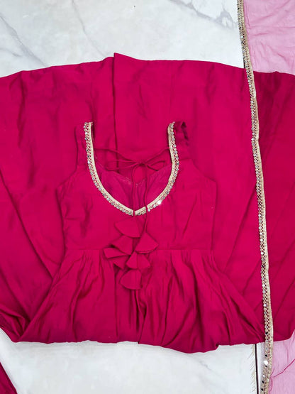 Beautiful Ready To Wear Rani Pink Anarkali Suit Set