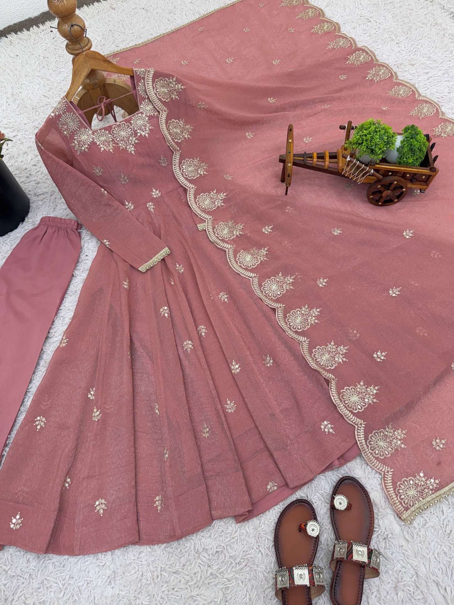 Crunchy Silk Embroidery Sequence Work Gown