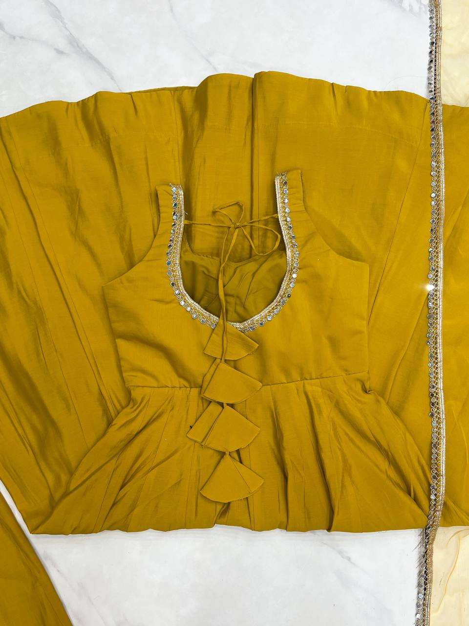 Yellow Roman Silk Anarkali Kurti With Net Duppta