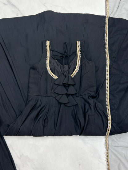 Elegent Fully Flair Black Anarkali Suit