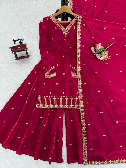 Designer Jimmy Chu Rani Pink Sequence Work Plazzo Suit