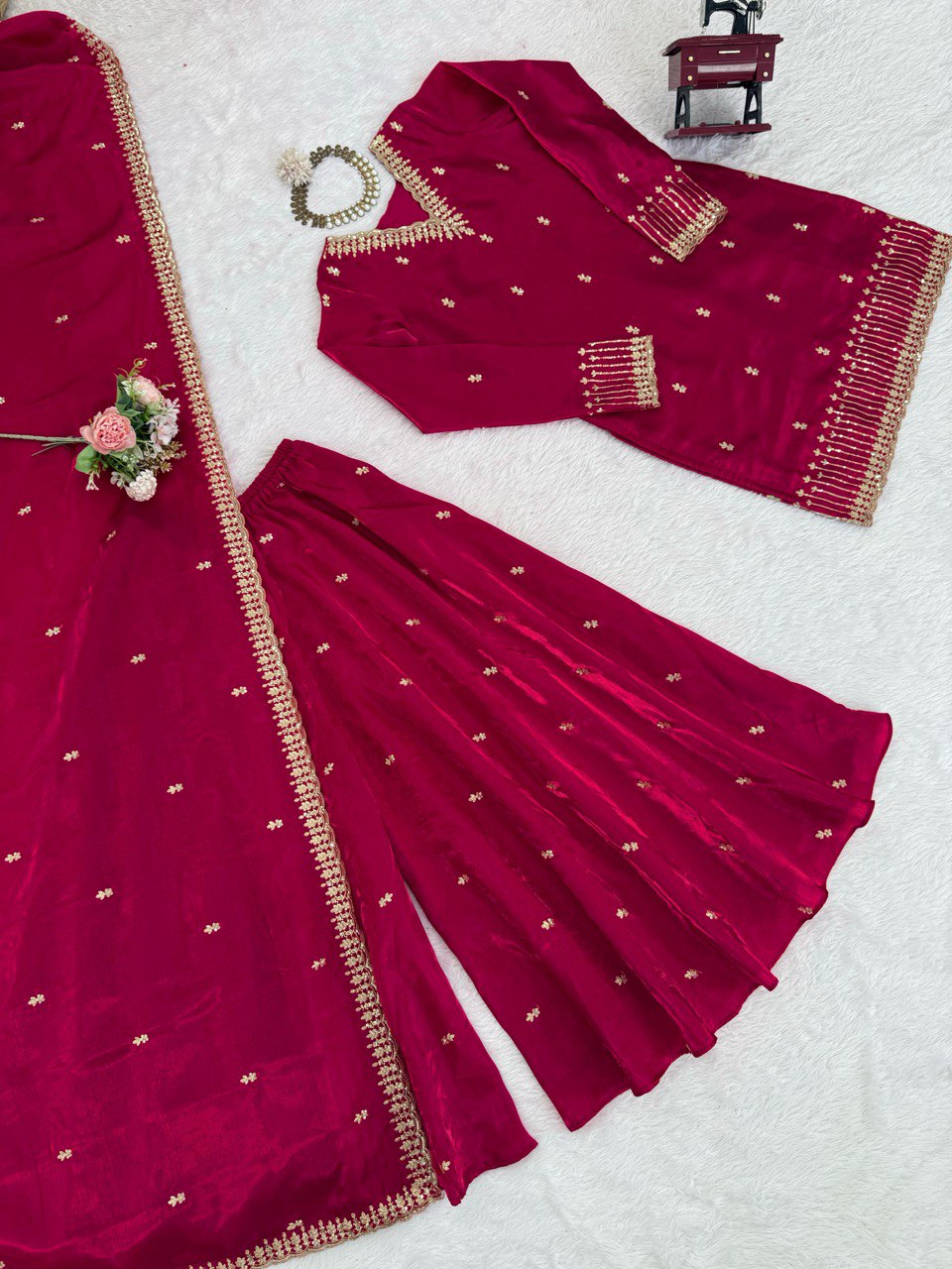 Designer Jimmy Chu Rani Pink Sequence Work Plazzo Suit