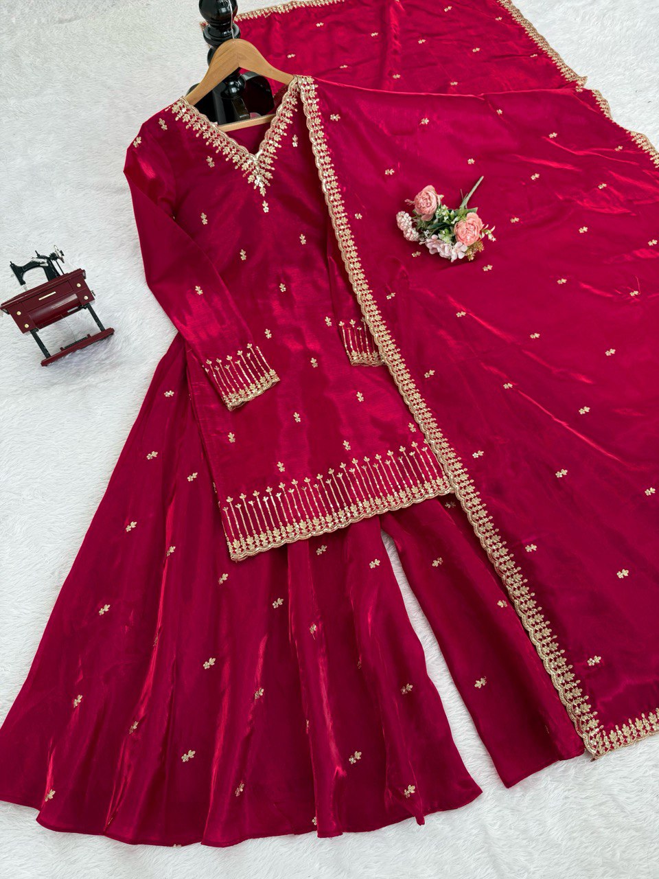 Designer Jimmy Chu Rani Pink Sequence Work Plazzo Suit