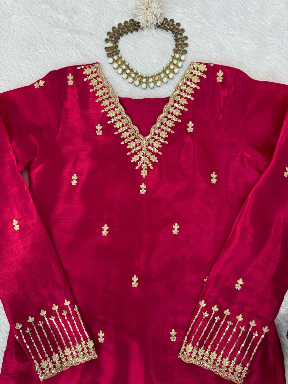 Designer Jimmy Chu Rani Pink Sequence Work Plazzo Suit