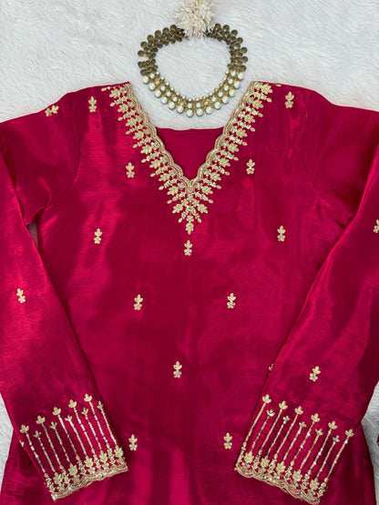 Designer Jimmy Chu Rani Pink Sequence Work Plazzo Suit