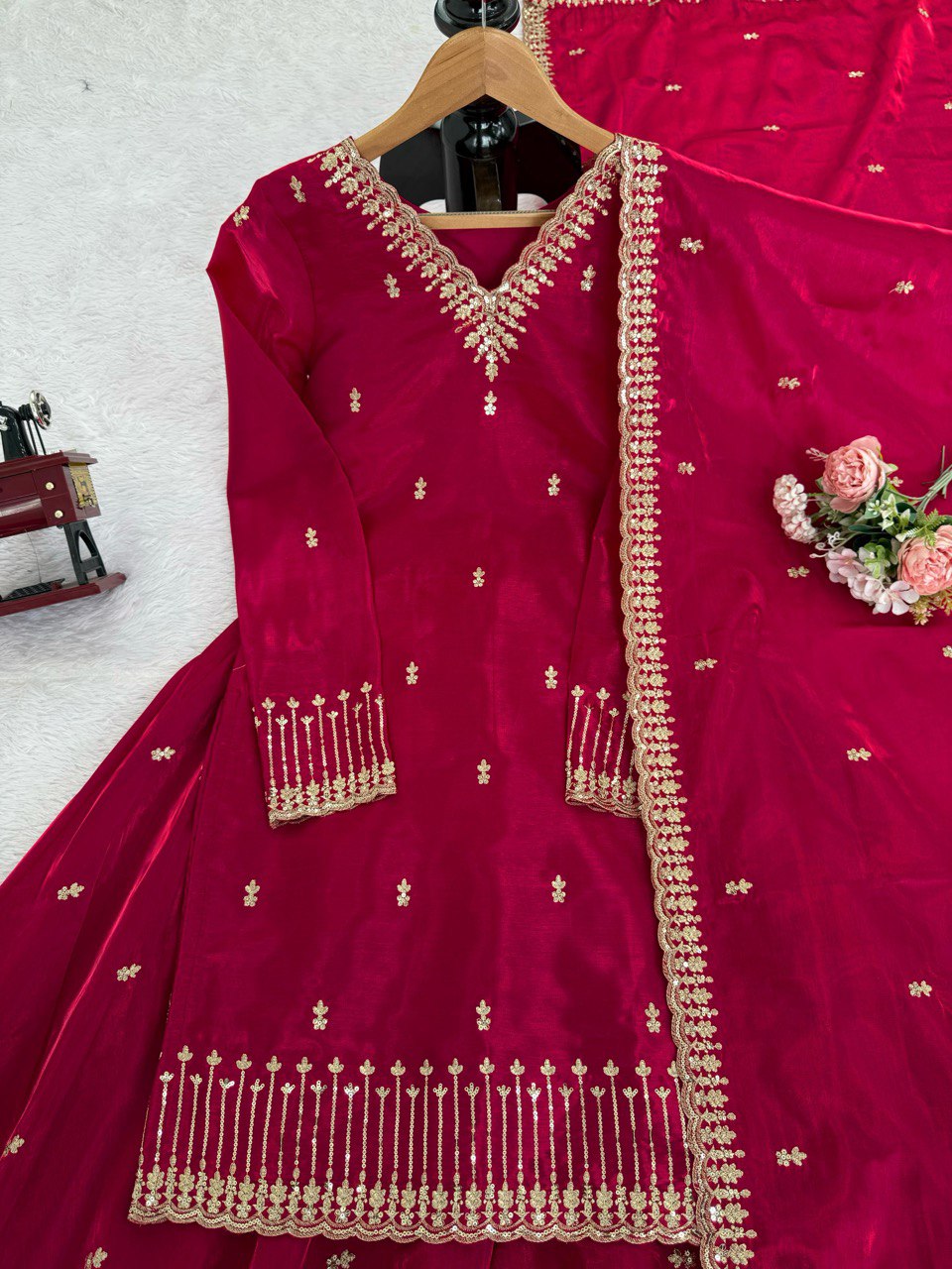 Designer Jimmy Chu Rani Pink Sequence Work Plazzo Suit