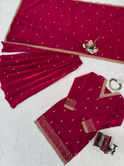 Designer Jimmy Chu Rani Pink Sequence Work Plazzo Suit