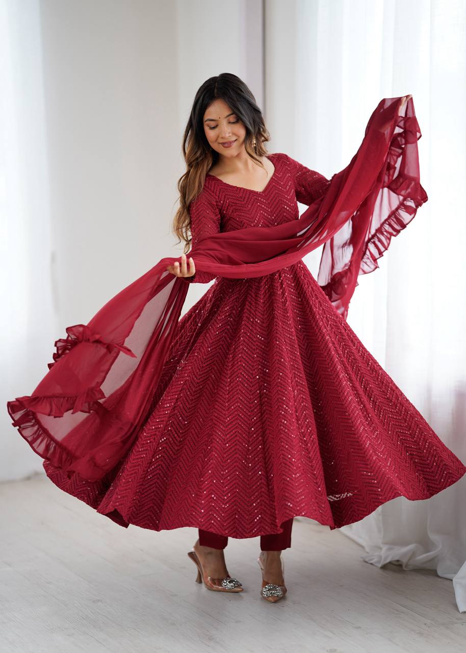 Elegent Maroon Leheriya Print Anarkali Kurti