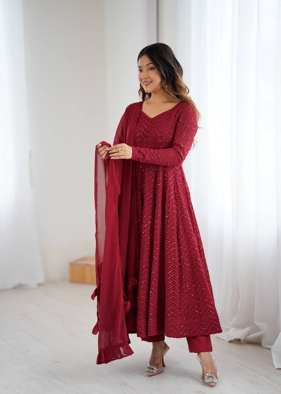 Elegent Maroon Leheriya Print Anarkali Kurti