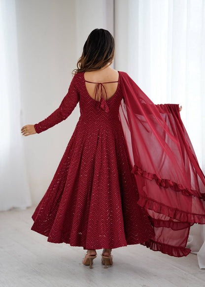 Elegent Maroon Leheriya Print Anarkali Kurti