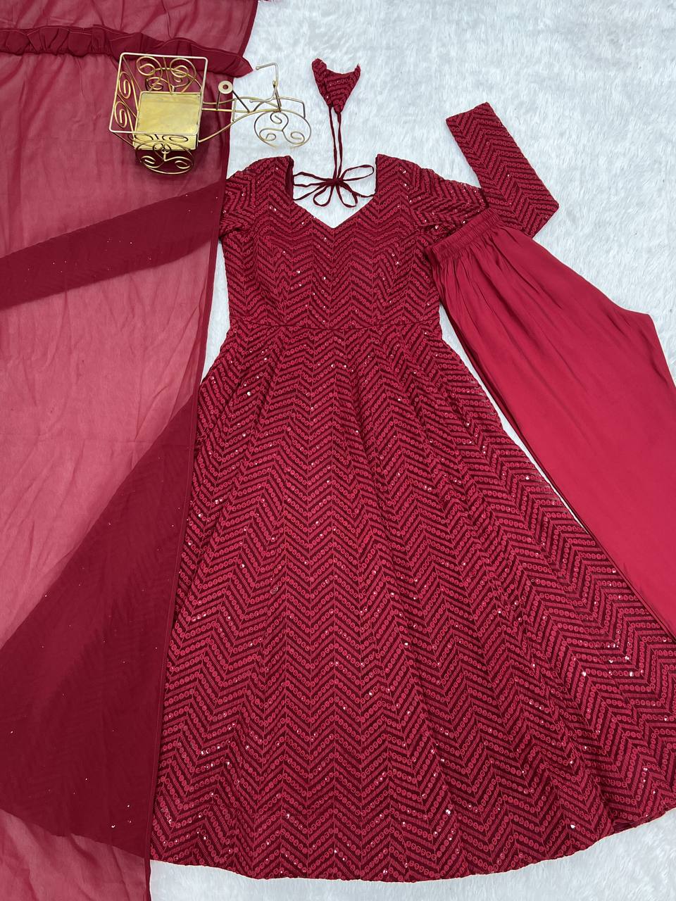 Elegent Maroon Leheriya Print Anarkali Kurti