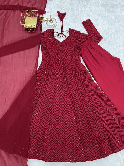 Elegent Maroon Leheriya Print Anarkali Kurti
