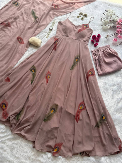Dusty Pink Hand-painted Georgette Anarkali Set
