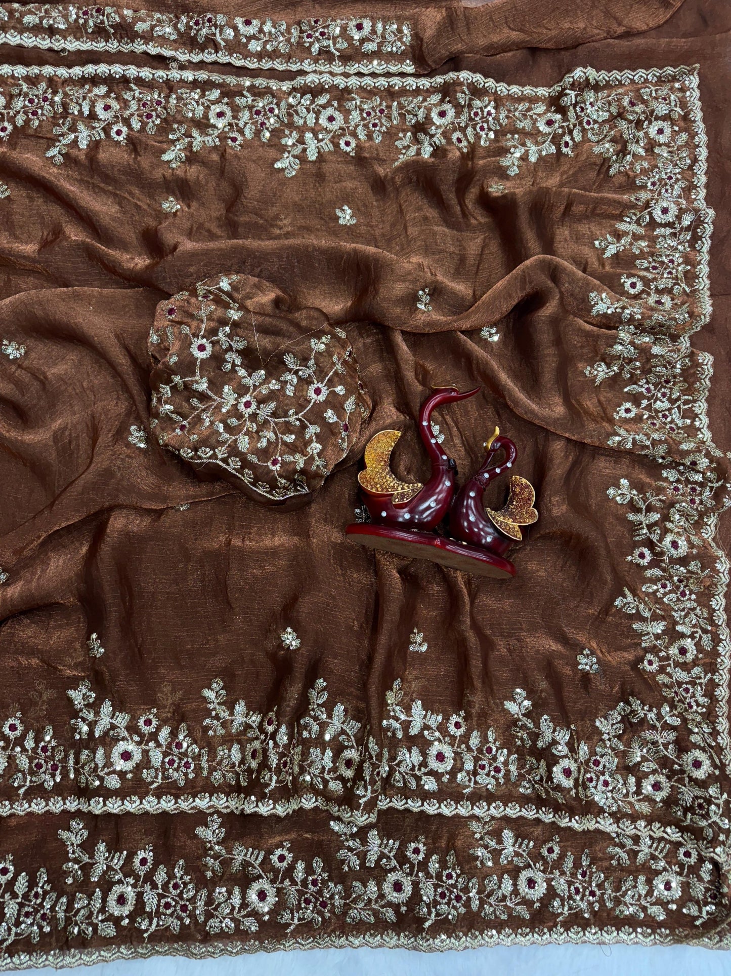 Brown Fandy Chiffon Sequence Work Saree