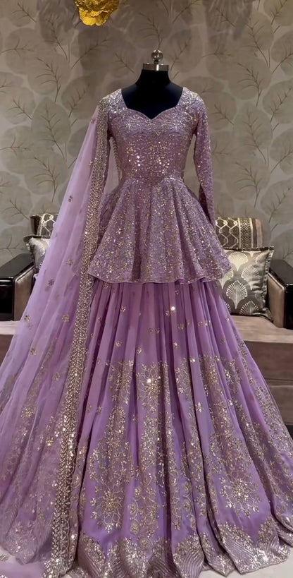 Heavy Wedding Wear Lavender Lehenga With Top