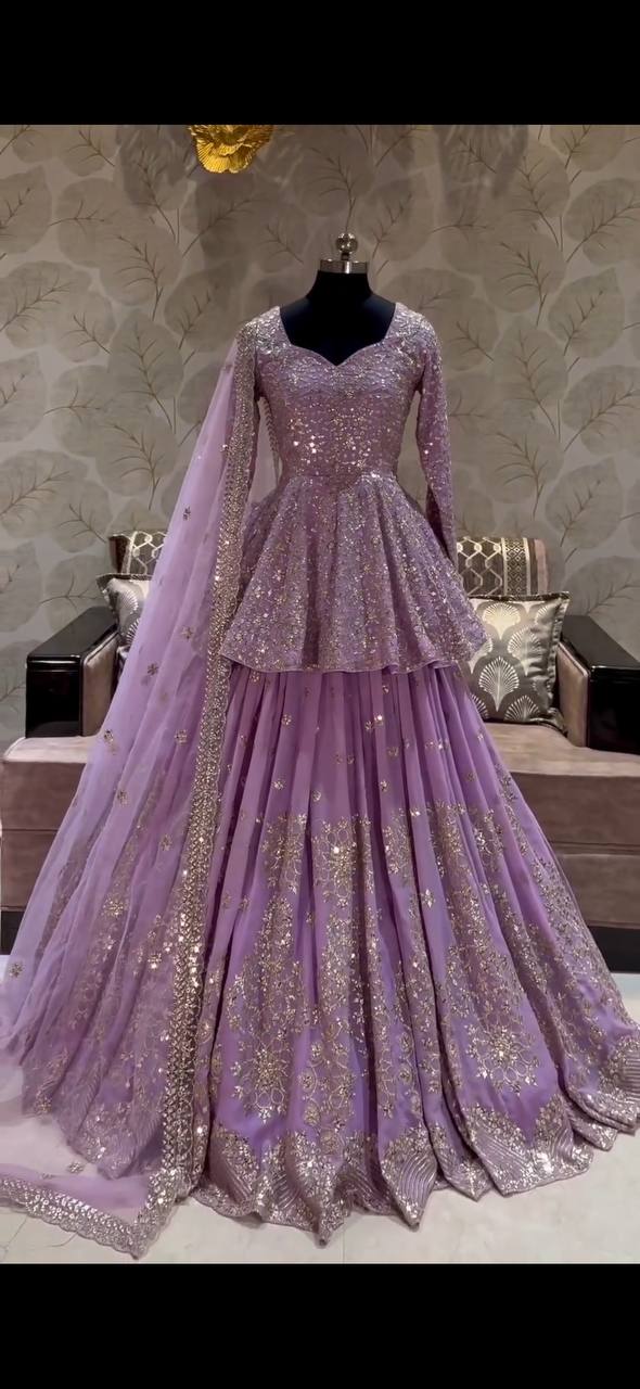 Heavy Wedding Wear Lavender Lehenga With Top