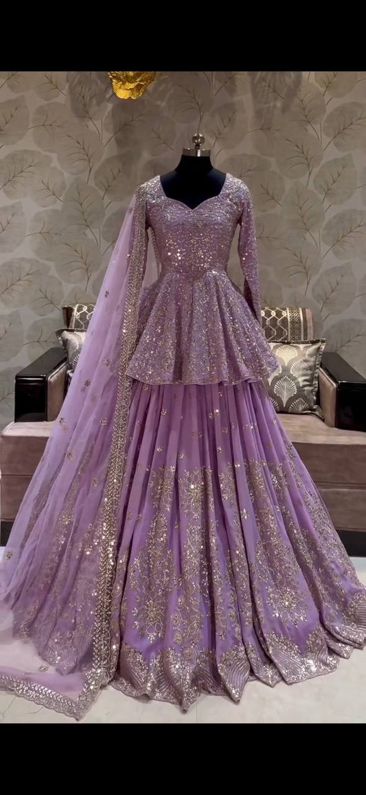 Heavy Wedding Wear Lavender Lehenga With Top