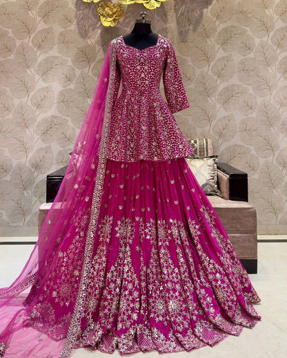 Festive  Wear Elegent Pink Lehenga With Top