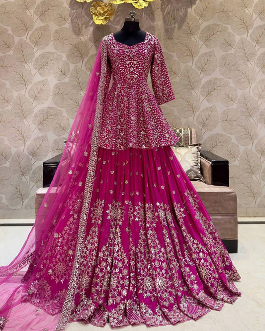 Festive  Wear Elegent Pink Lehenga With Top