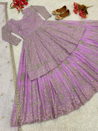 Heavy Wedding Wear Lavender Lehenga With Top
