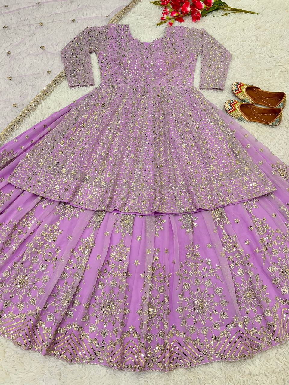 Heavy Wedding Wear Lavender Lehenga With Top