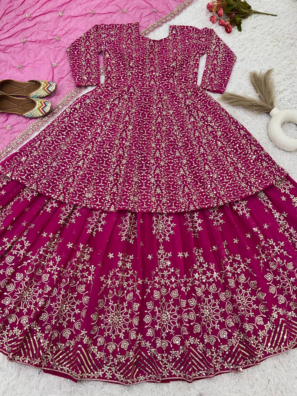 Festive  Wear Elegent Pink Lehenga With Top