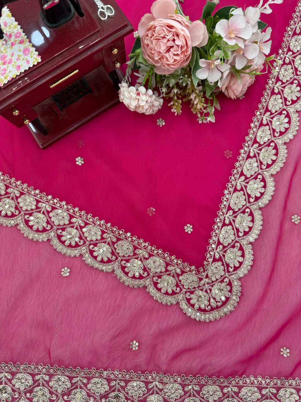 Designer Silk Pink Saree With Sequence Work Blouse