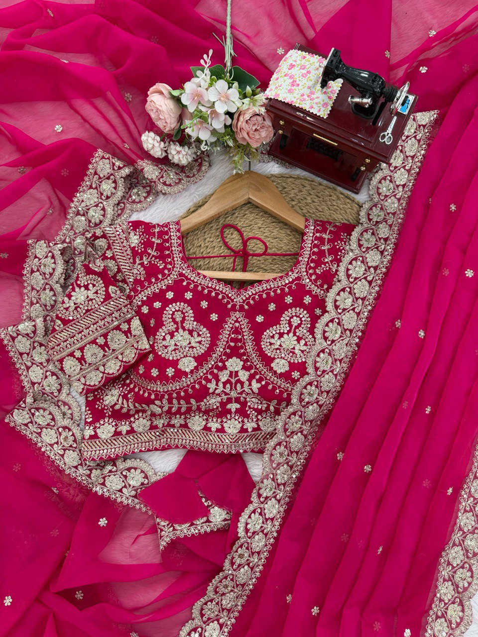 Designer Silk Pink Saree With Sequence Work Blouse