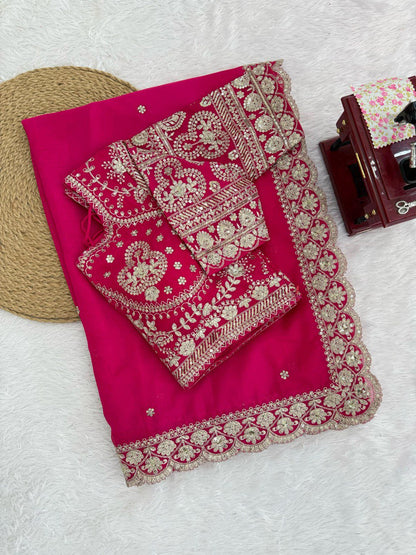 Designer Silk Pink Saree With Sequence Work Blouse
