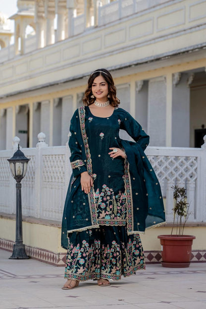 Elegent Teal Green With Sequence Work Plazzo Suit