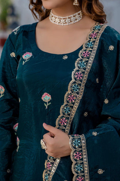 Elegent Teal Green With Sequence Work Plazzo Suit