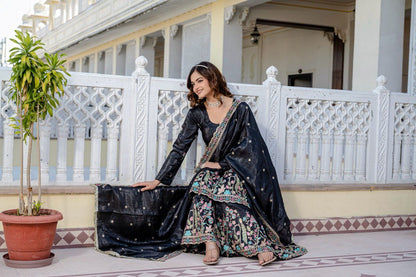 Party Wear Black Embroidery Plazzo Suit