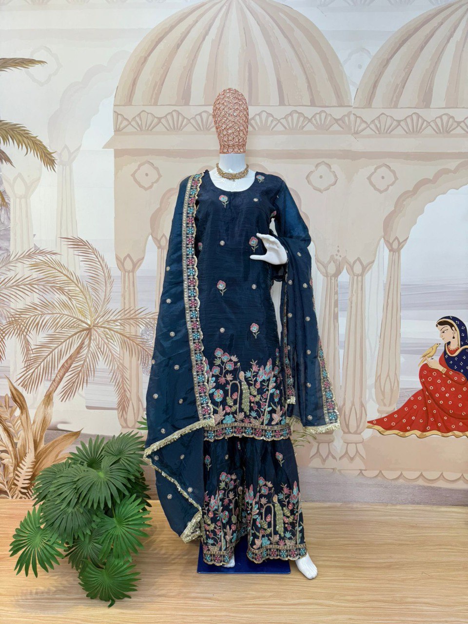 Elegent Teal Green With Sequence Work Plazzo Suit